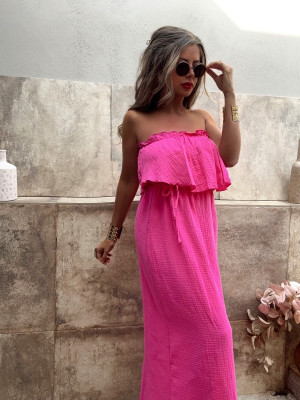 Robe en gaz de coton CELIA - FUSCHIA