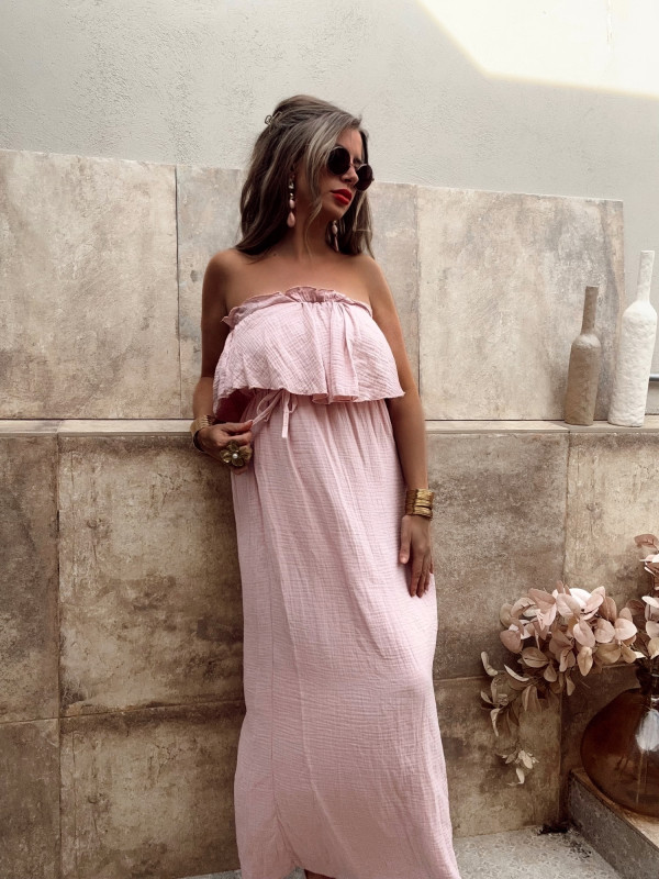 Robe en gaz de coton CELIA - ROSE