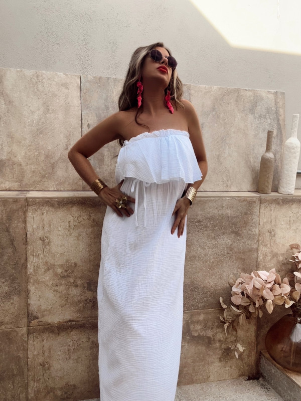 Robe en gaz de coton CELIA - BLANC