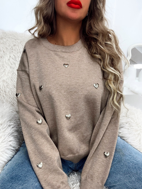 Pull cœur - TAUPE